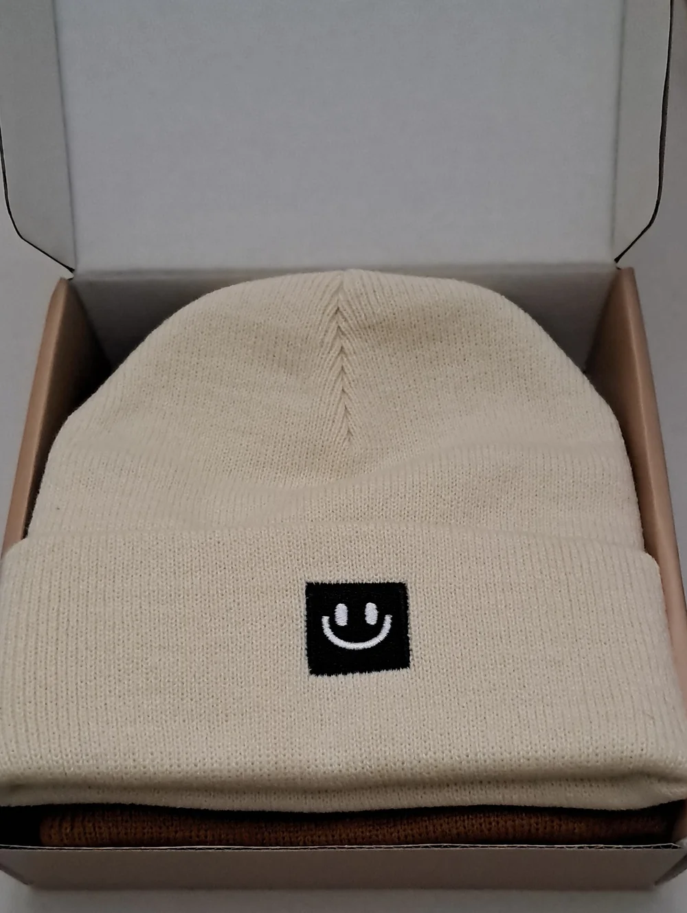 Cream, Black And Rust Toddler Beanie with Smiley Patch 3 Pack